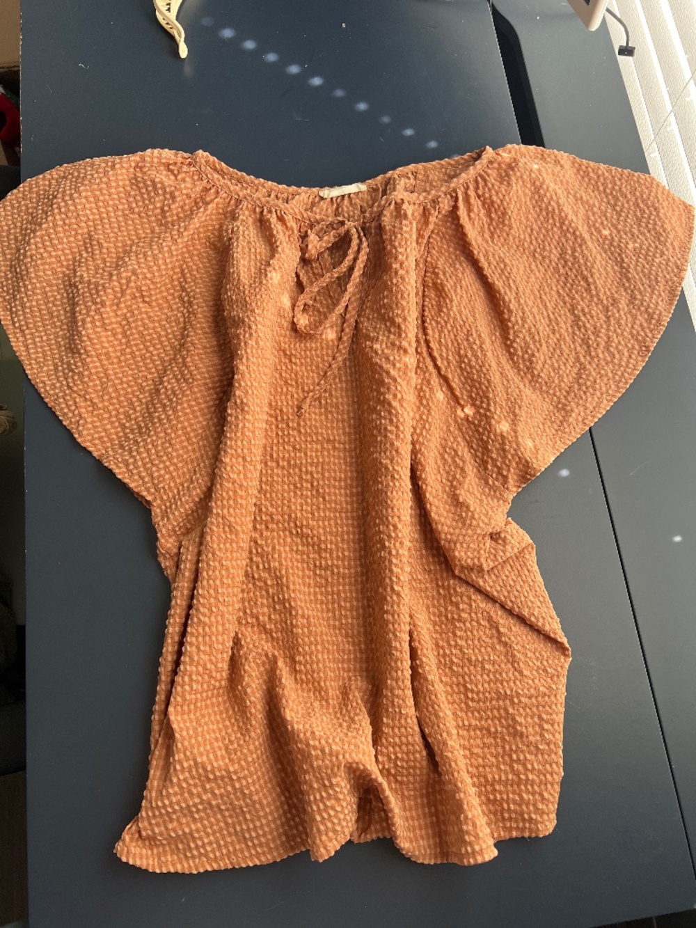 Easel Los Angeles Textured Gingham Blouse – Rust/Cream